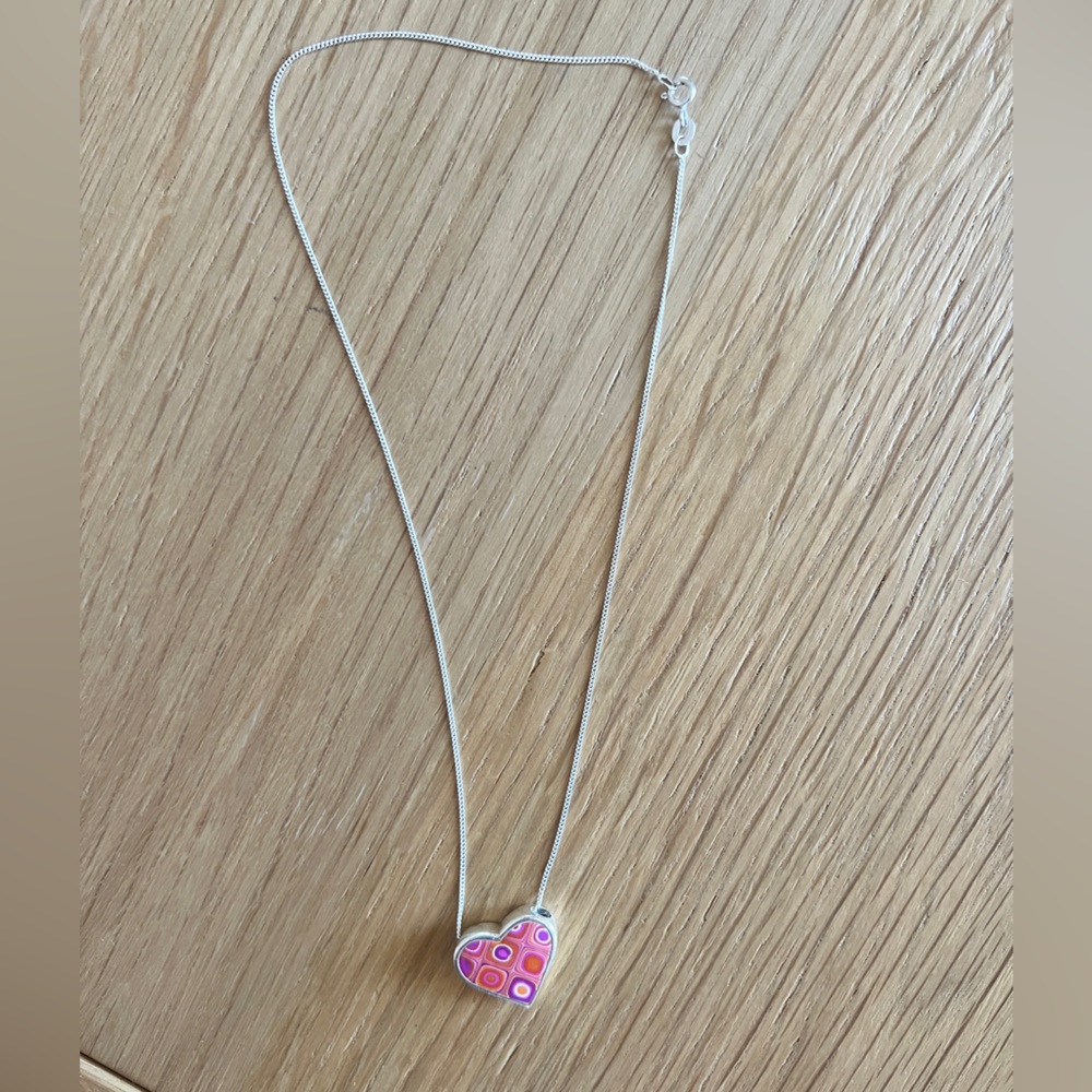 Sterling silver and polymer clay heart necklace